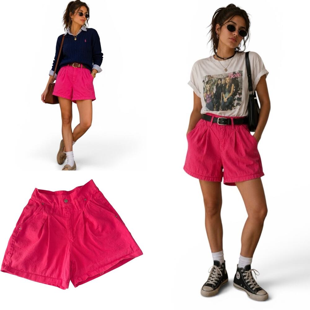 Vintage 80’s - 90’s Gitano High Waisted Pleated Front Pink Cotton Mom Shorts 10